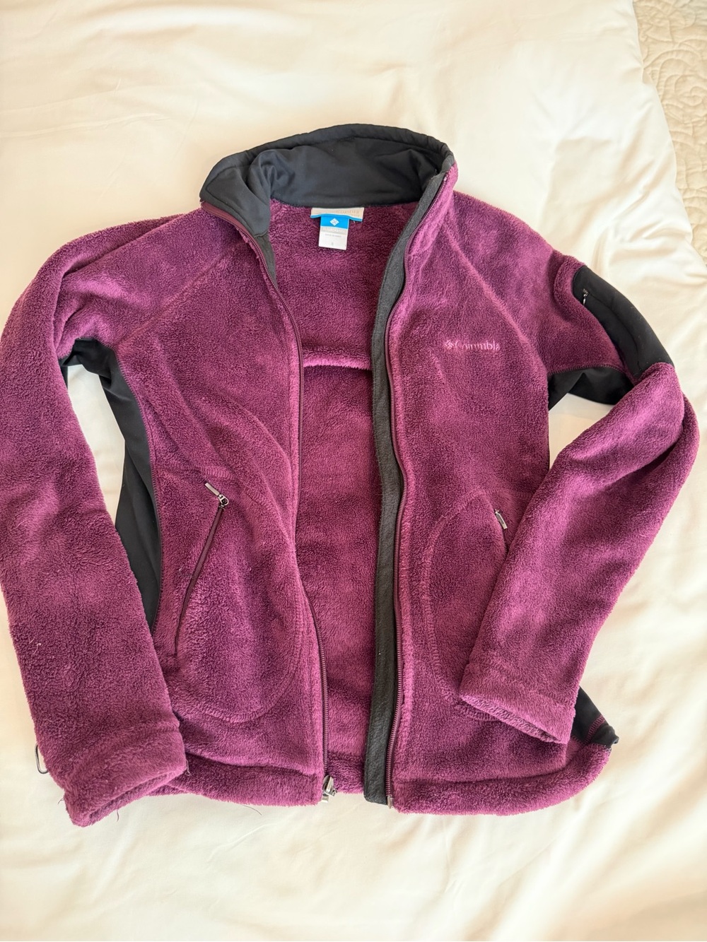 Columbia Women's Plush Fleece Jacket in Deep Berry with Black Accents